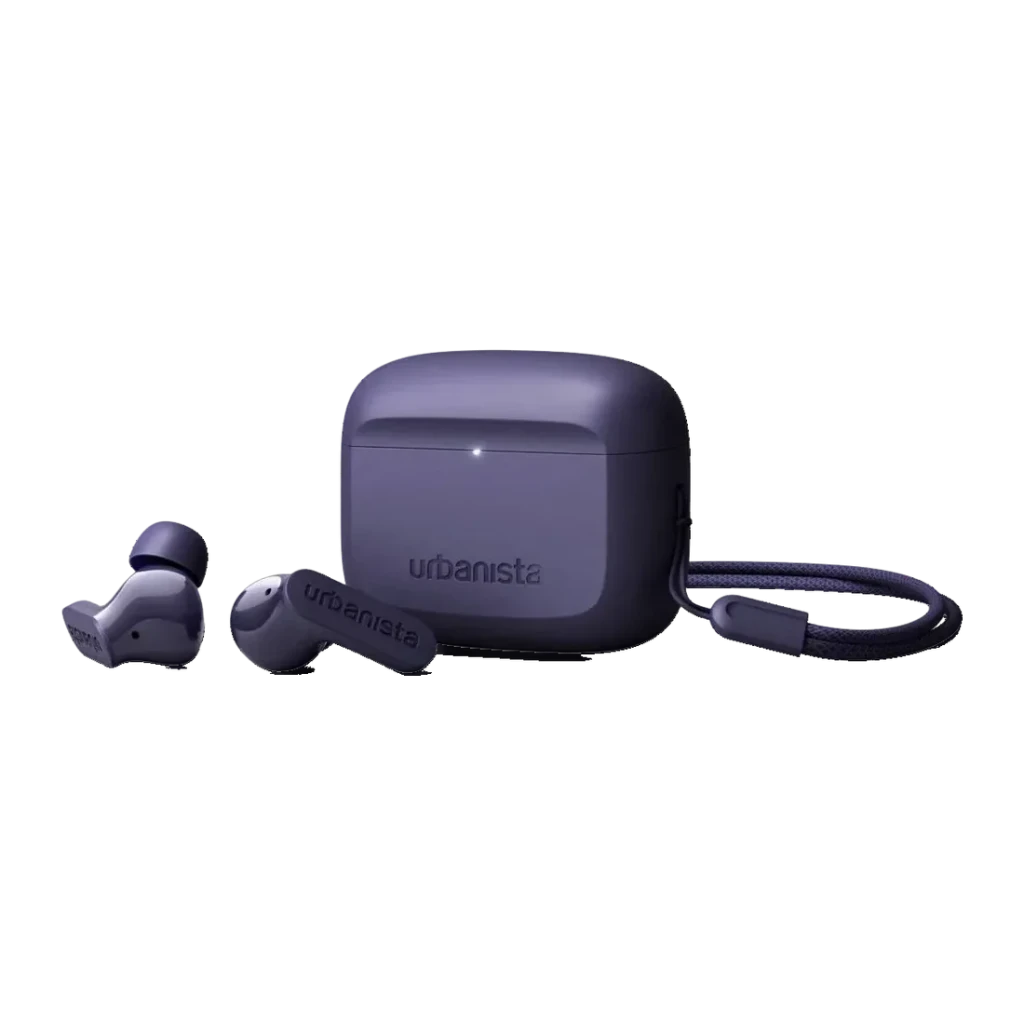 Auriculares Urbanista Palo Alto True Wireless Cancelación de Ruido TWS Violeta, detalle: estuche abierto con cordón y dos