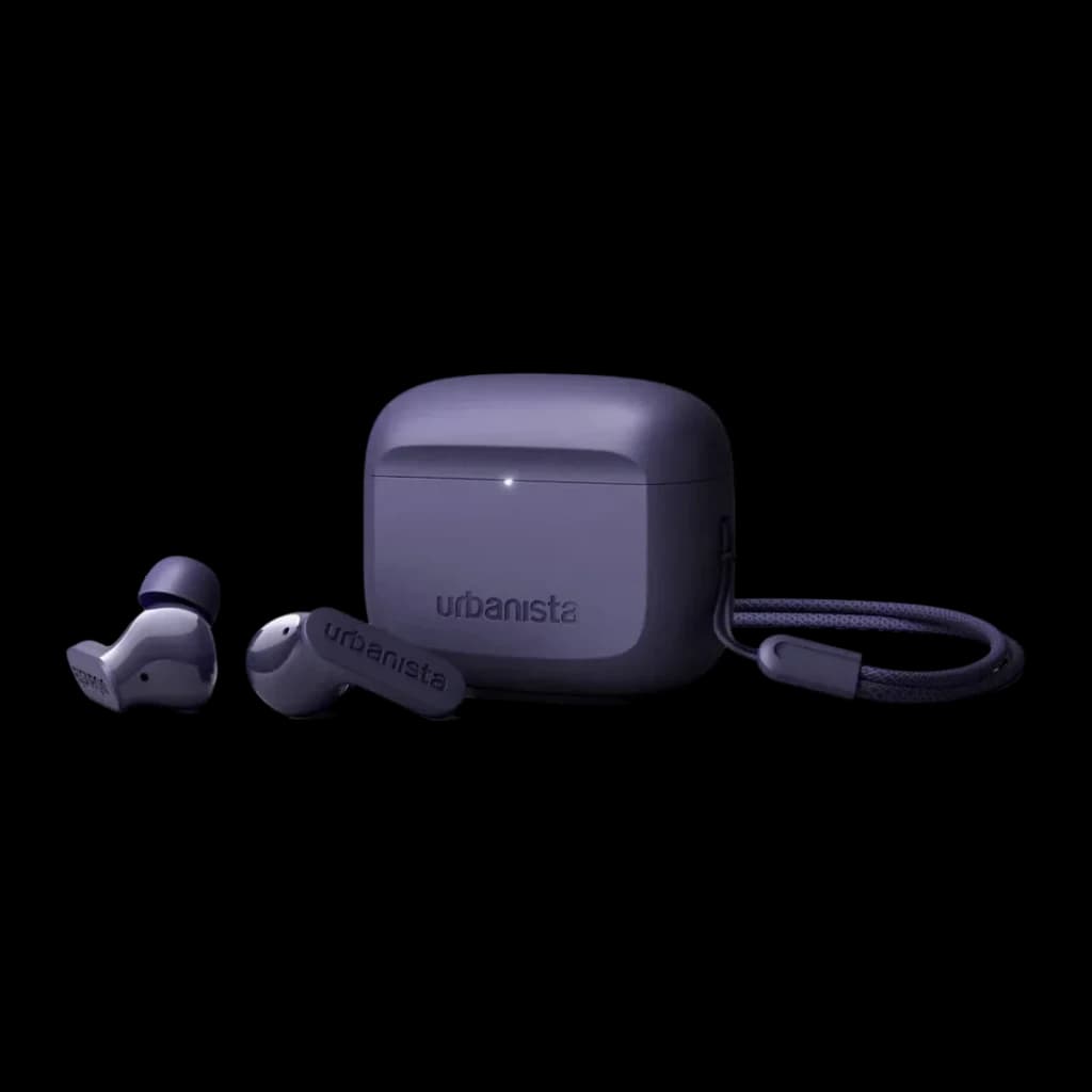 Auriculares Urbanista Palo Alto True Wireless Cancelación de Ruido TWS Violeta, detalle: estuche abierto con cordón y dos