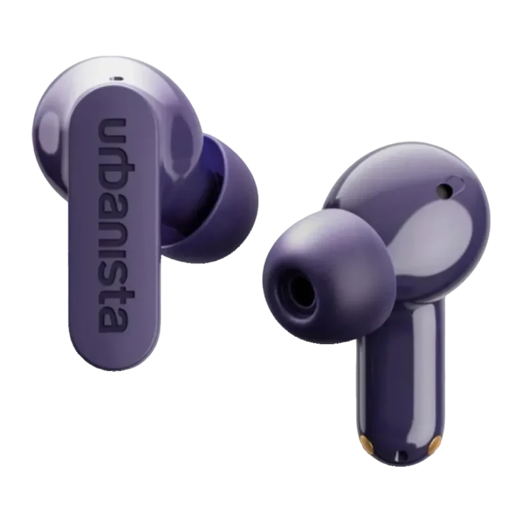 Auriculares Urbanista Palo Alto True Wireless Cancelación de Ruido TWS Violeta, detalle: logo Urbanista en tallo izquierdo
