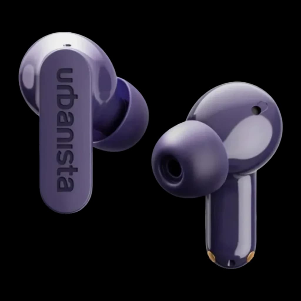 Auriculares Urbanista Palo Alto True Wireless Cancelación de Ruido TWS Violeta, detalle: logo Urbanista en tallo izquierdo