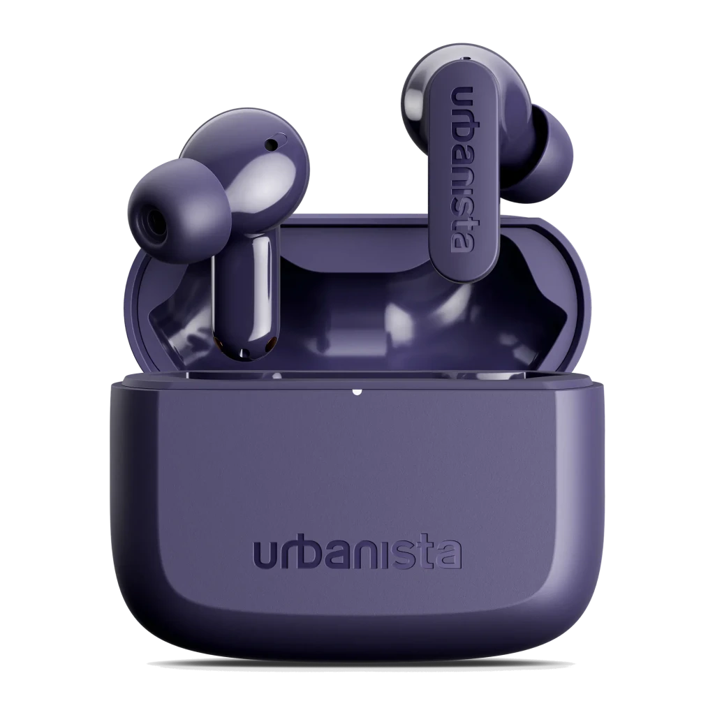 Auriculares Urbanista Palo Alto True Wireless Cancelación de Ruido TWS Violeta, detalle: earbuds extraídos del estuche