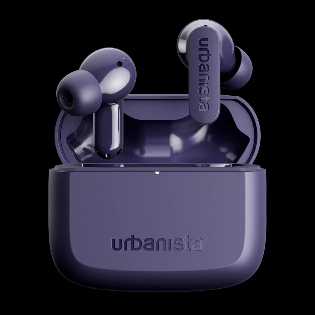 Auriculares Urbanista Palo Alto True Wireless Cancelación de Ruido TWS Violeta, detalle: earbuds extraídos del estuche