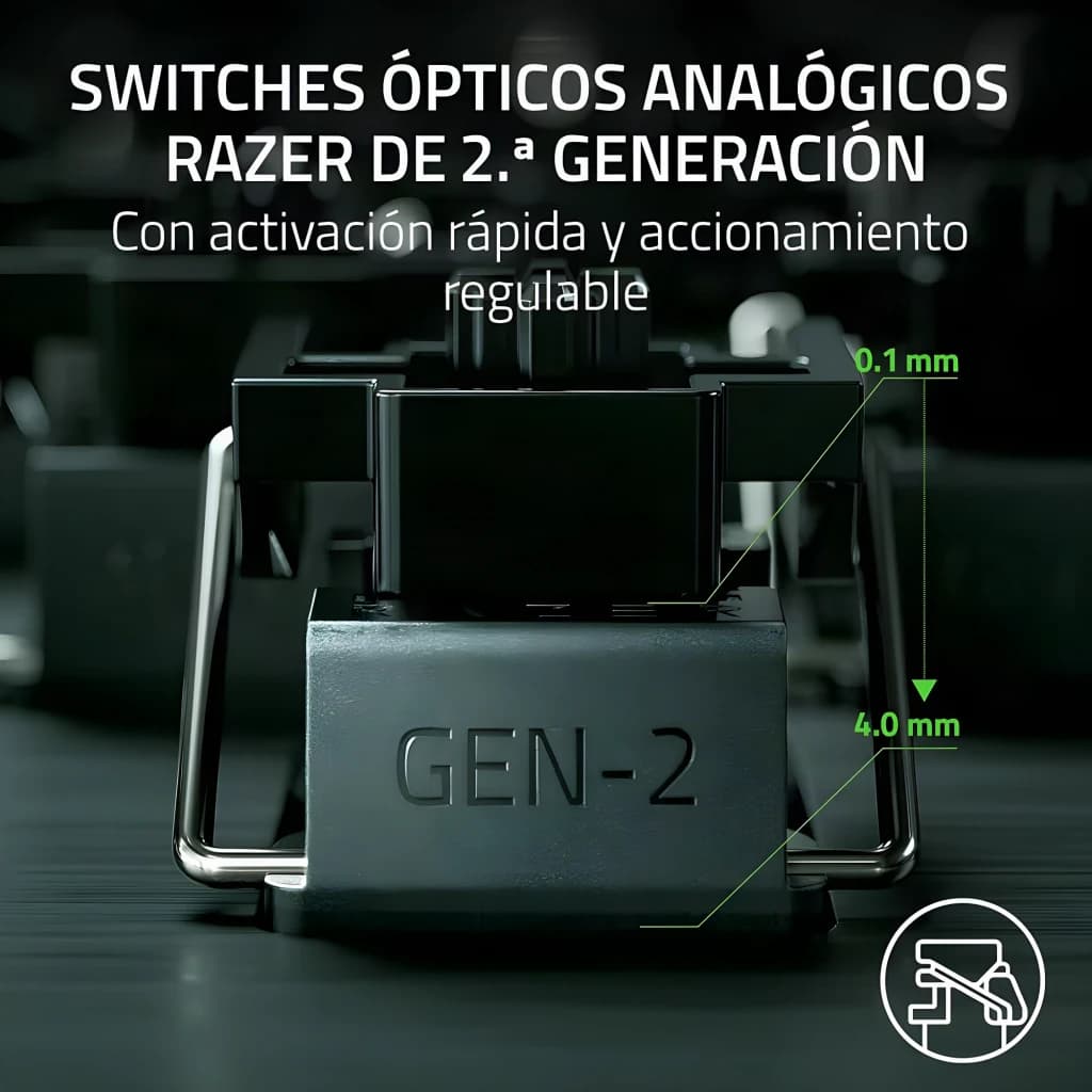 Teclado Gaming Razer Huntsman V3 Pro Mini Switch Óptico Analógico RGB Negro, detalle: switch GEN-2 en primer plano