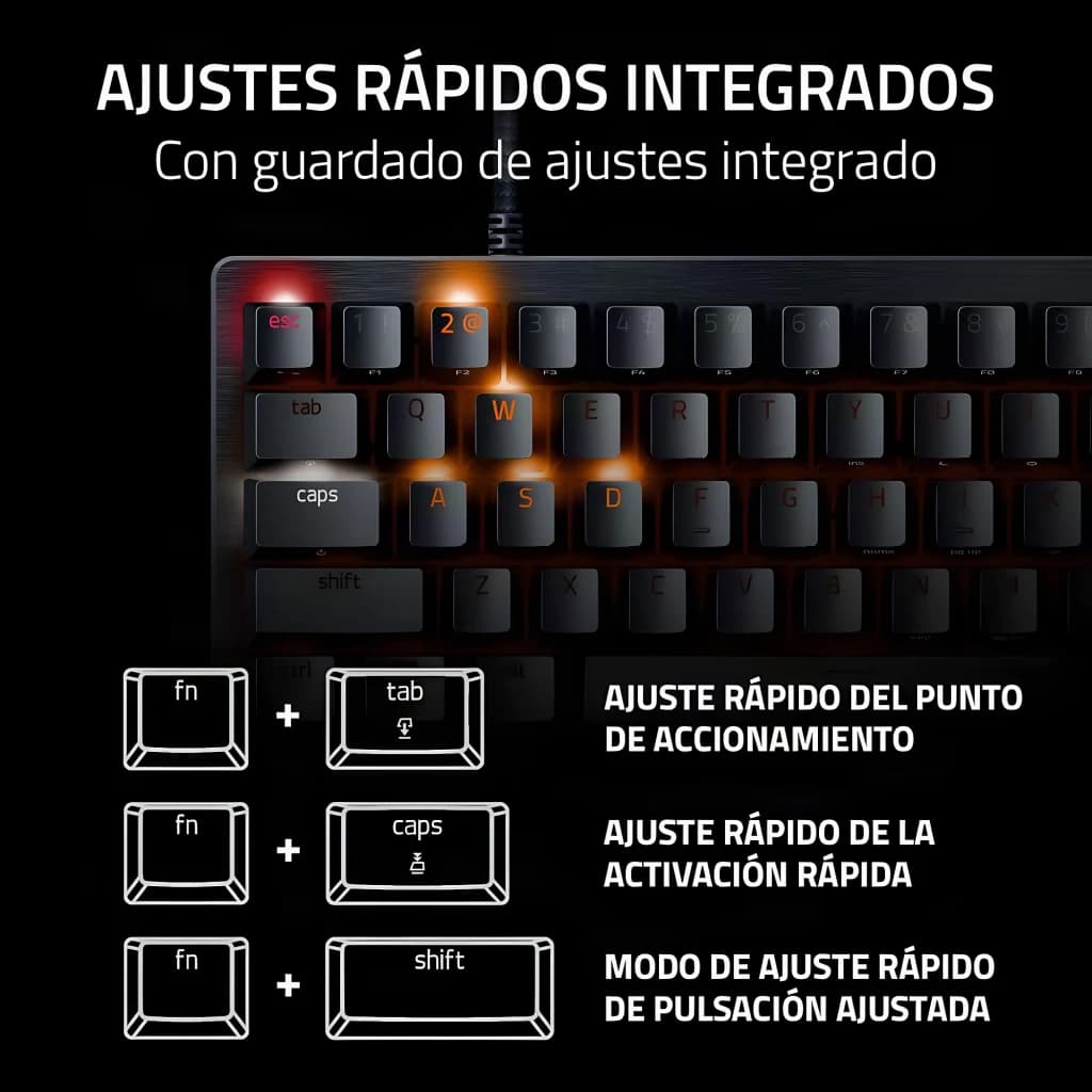 Teclado Gaming Razer Huntsman V3 Pro Mini Switch Óptico Analógico RGB Negro, detalle: teclas con retroiluminación naranja