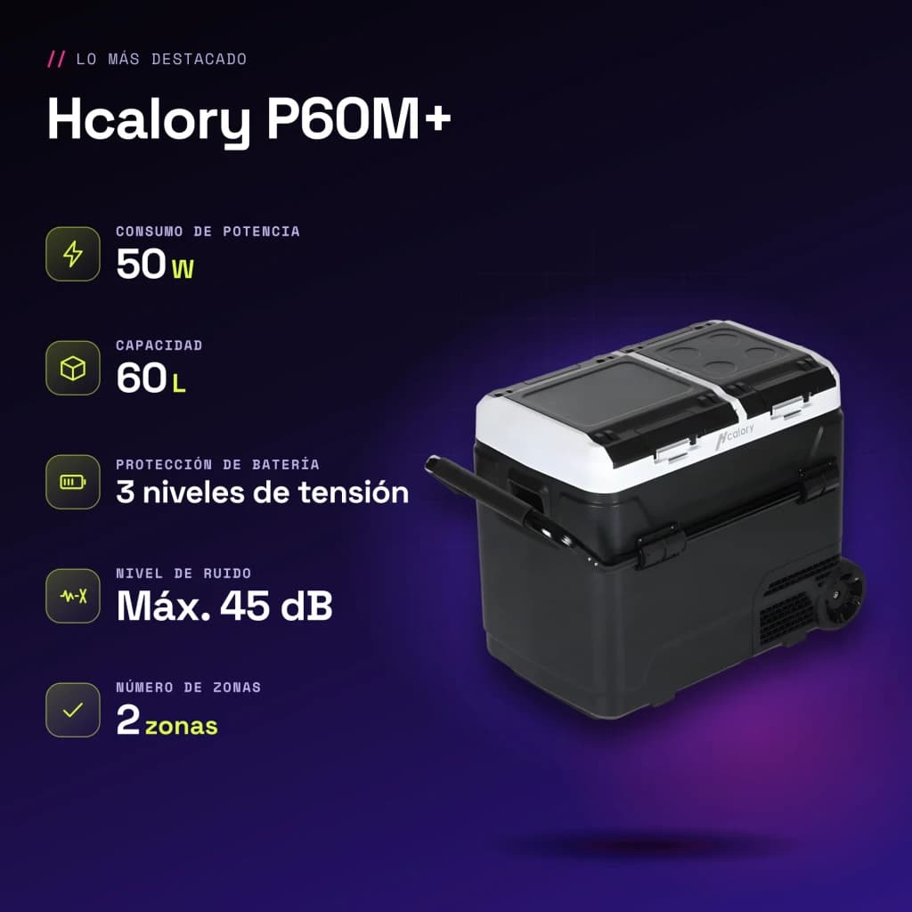 Nevera portátil Hcalory P60M+ 60L 50W - características