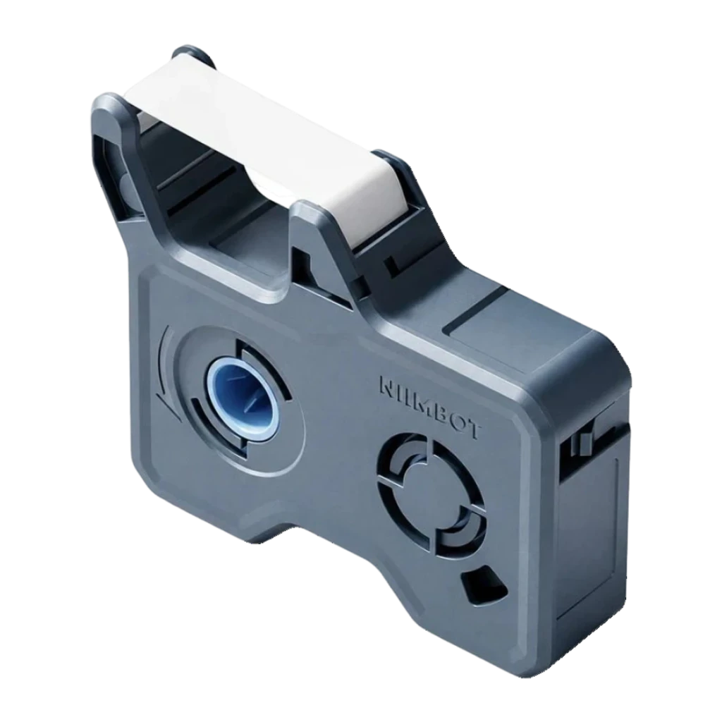 Cinta de impresora NIIMBOT Blanco RR14.2-70White, vista frontal: cartucho gris con cinta blanca y bobina azul visible
