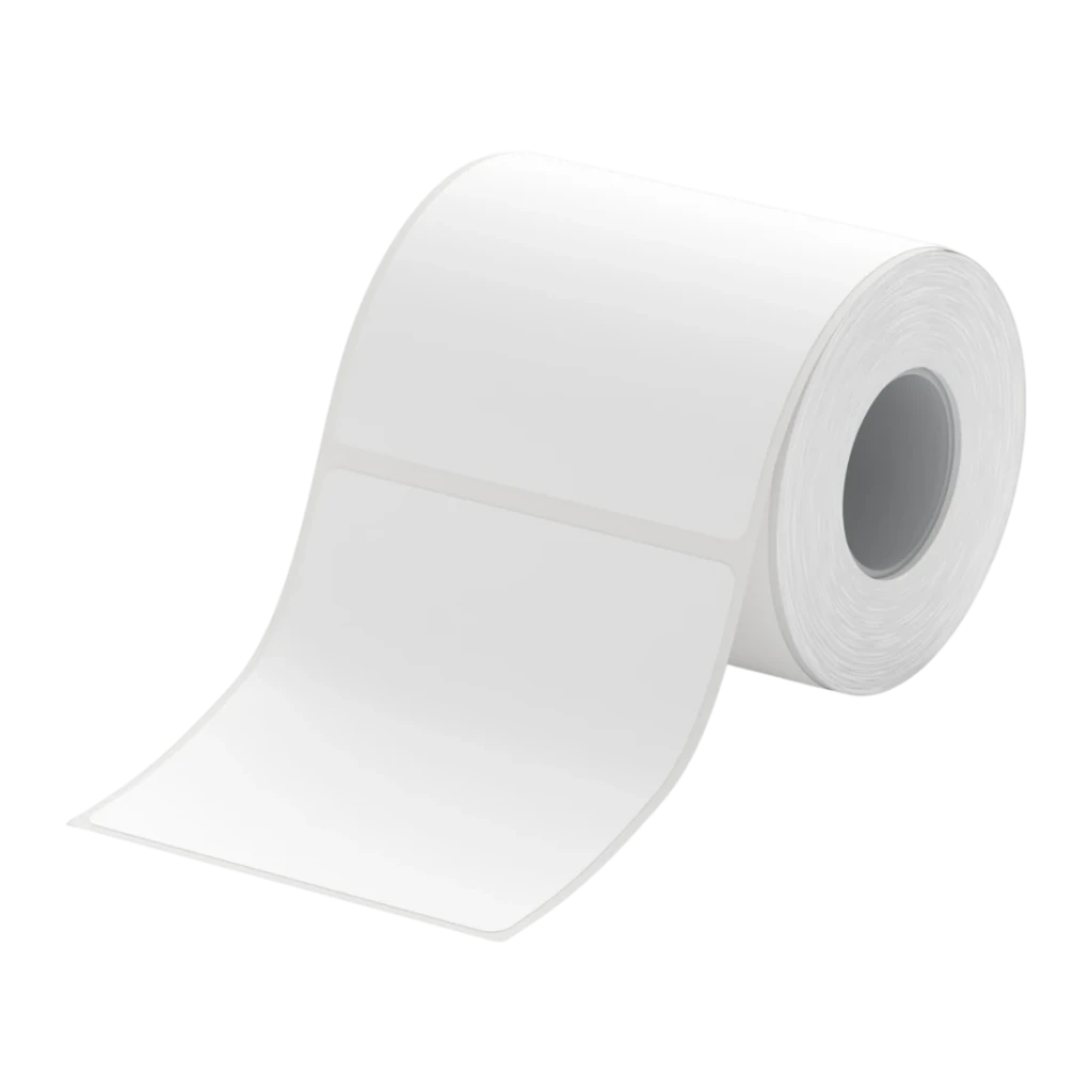 Etiquetas Térmicas Niimbot T 40x40mm 180 uds Blanco, vista frontal: rollo de etiquetas blancas desplegadas sobre fondo negro
