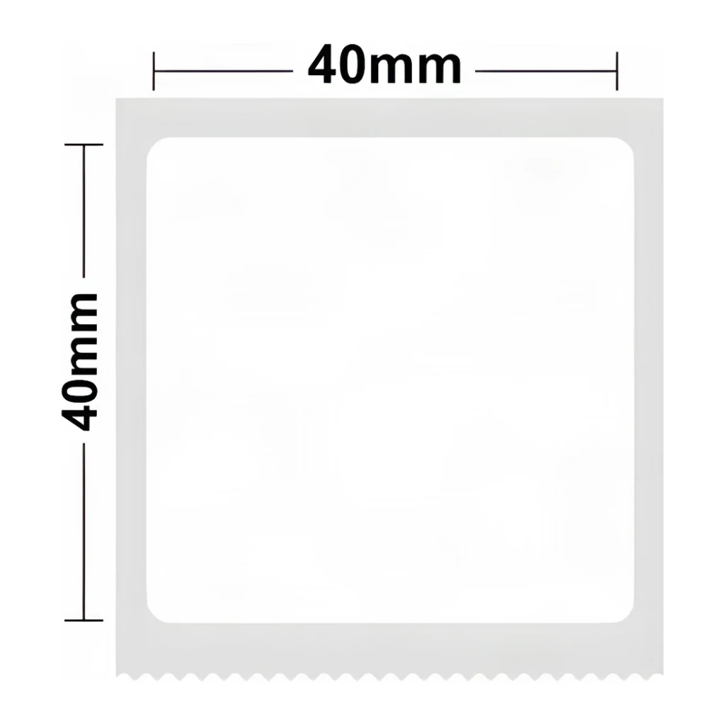 Etiquetas Térmicas Niimbot T 40x40mm 180 uds Blanco, medidas: etiqueta cuadrada con cotas 40x40mm y borde dentado