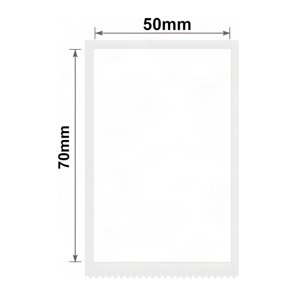 Etiquetas Térmicas Niimbot 50x70mm 110 uds Compatible B21/B31/B4 Blanco T50x70-110, diagrama: cotas 50mm ancho y 70mm alto