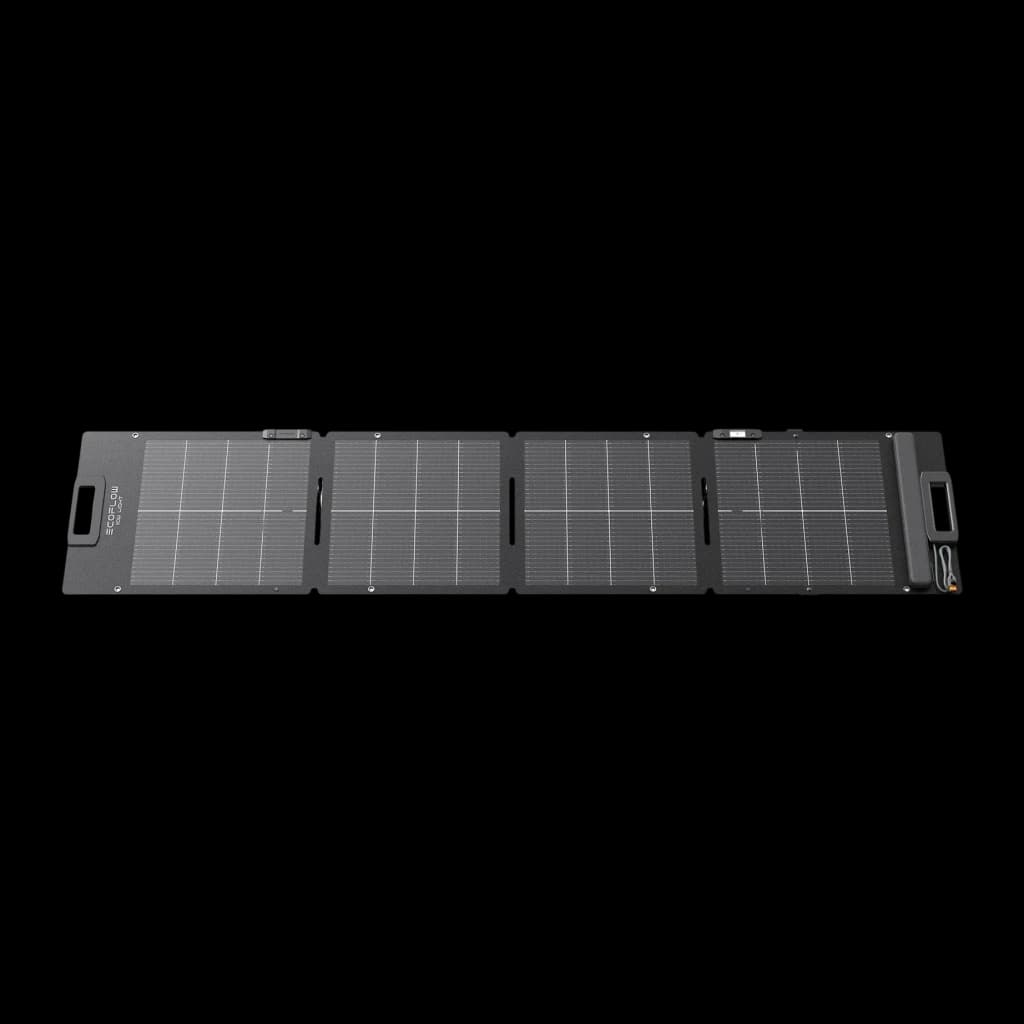 Panneau Solaire Pliable EcoFlow 110W Noir (122W BNPI) IP68 XT60 intégré, détail: panneau entièrement déplié avec 4 cellules