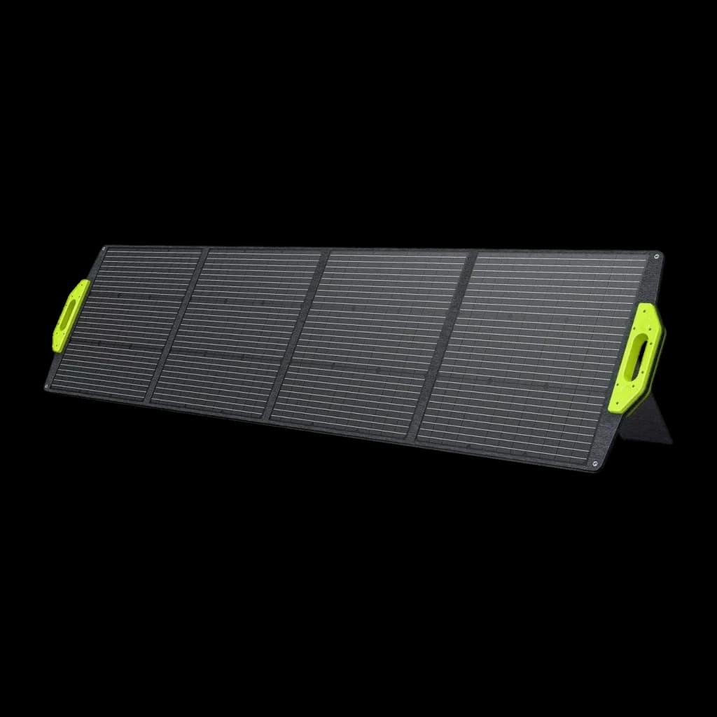 Painel Solar Dobrável FOSSIBOT SP200 Preto 200W Monocristalino Eficiência 23,4%, vista frontal: 4 painéis abertos