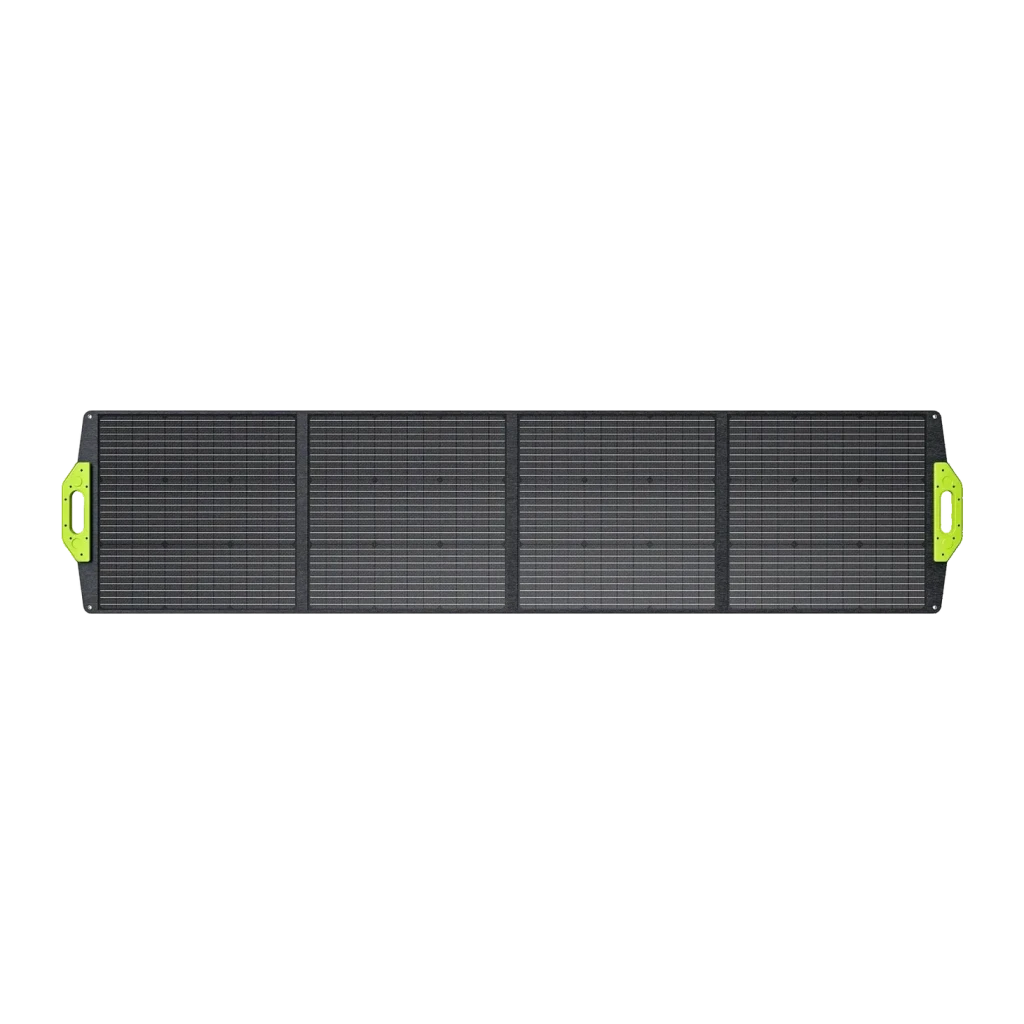 Painel Solar Dobrável FOSSIBOT SP200 Preto 200W Monocristalino Eficiência 23,4%, detalhe: 4 painéis abertos com alças