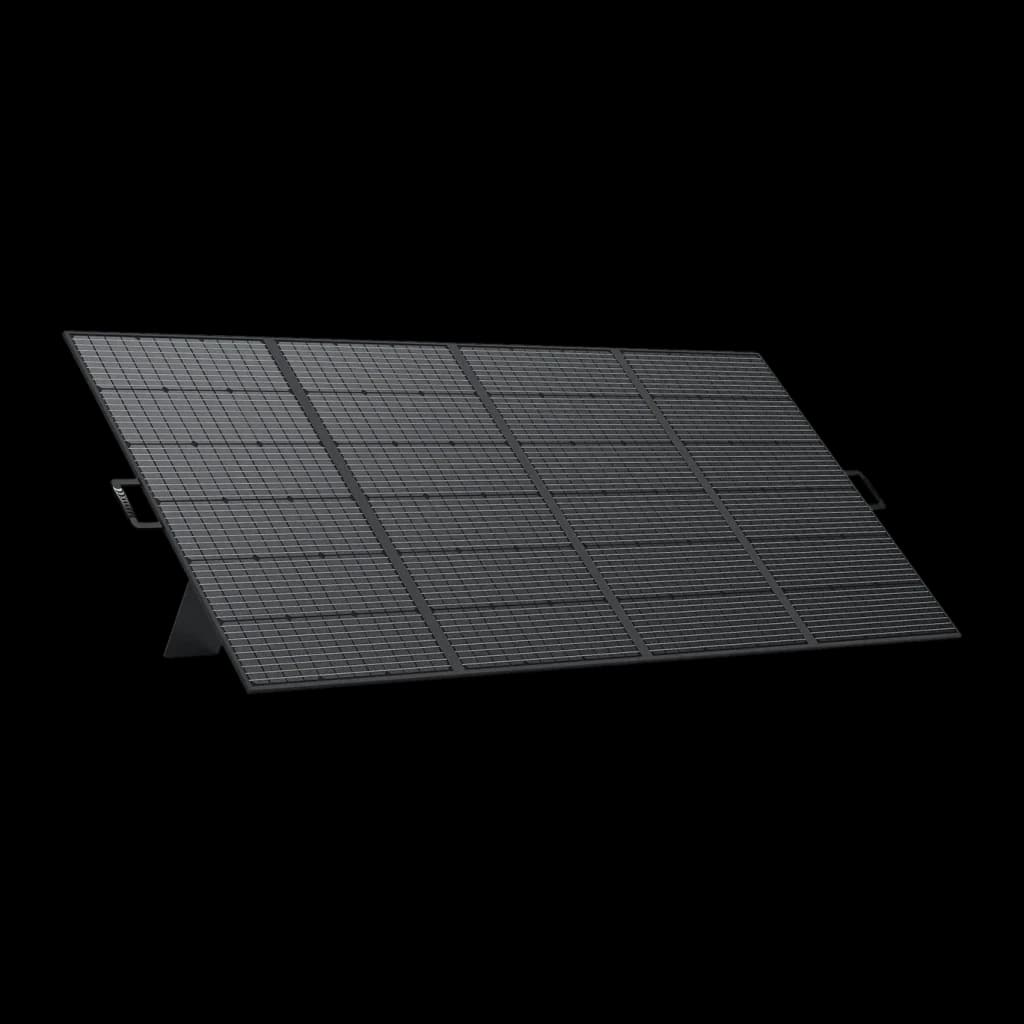 Painel Solar Dobrável Fossibot SP420 Preto 420W Monocristalino 23,4% eficiência, vista frontal: 4 painéis abertos