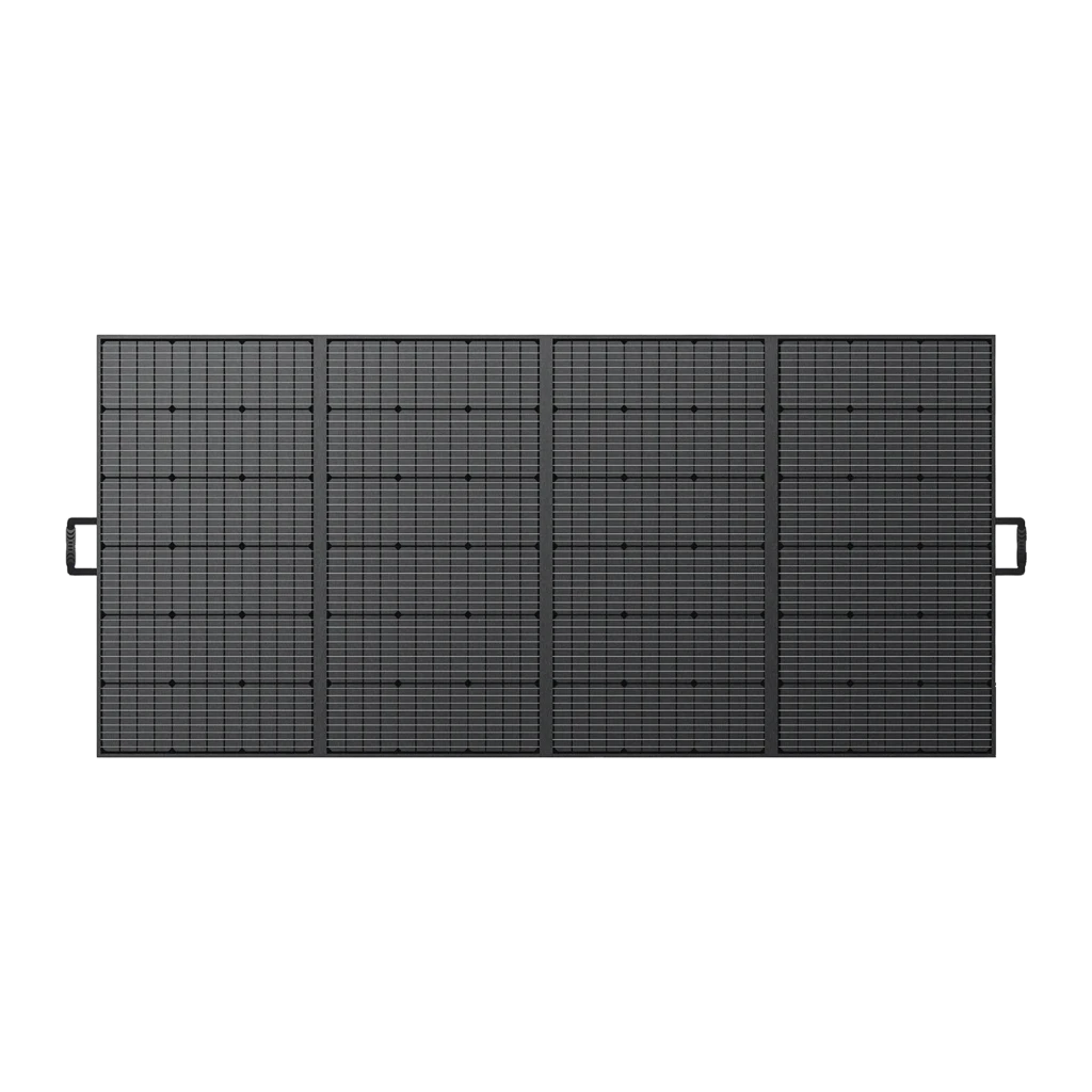 Painel Solar Dobrável Fossibot SP420 Preto 420W Monocristalino 23,4% eficiência, detalhe: 4 painéis abertos com células