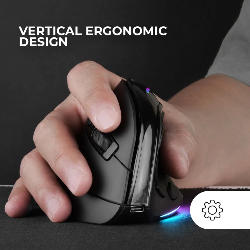 Souris Gaming Mars Gaming MM-SK RGB Tri-Mode Sans Fil 8400 DPI Noir, utilisation: main tenant la souris verticale