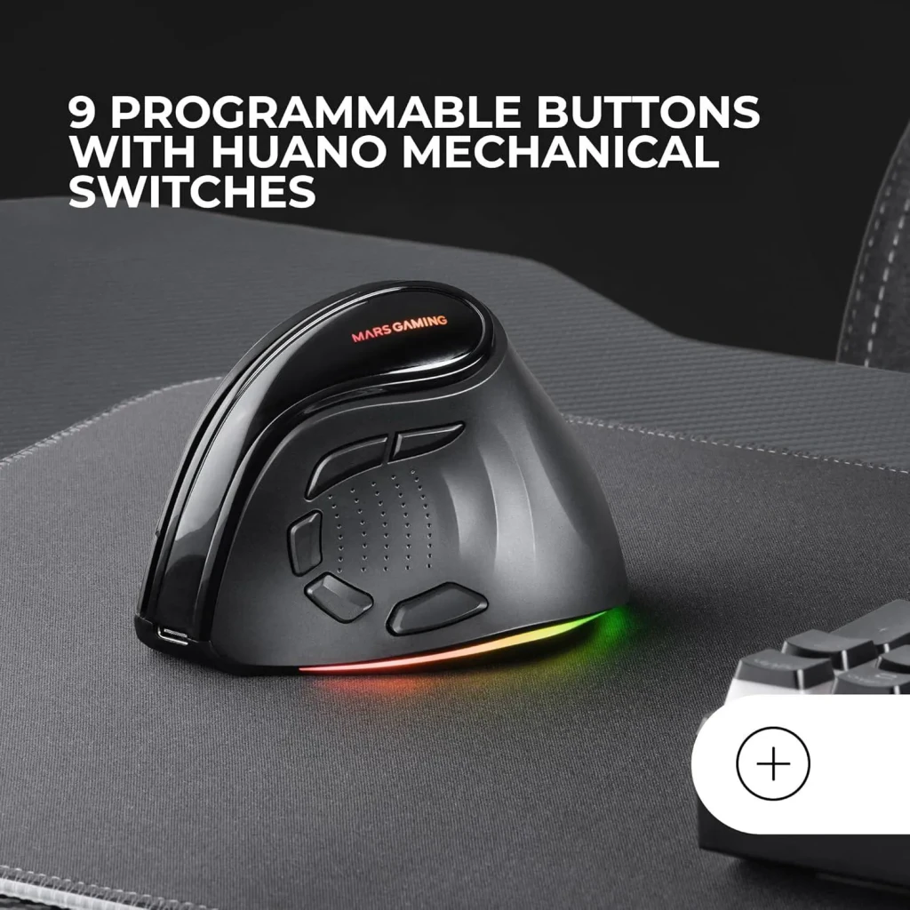 Souris Gaming Mars Gaming MM-SK RGB Tri-Mode Sans Fil 8400 DPI Noir, vue latérale: boutons latéraux programmables