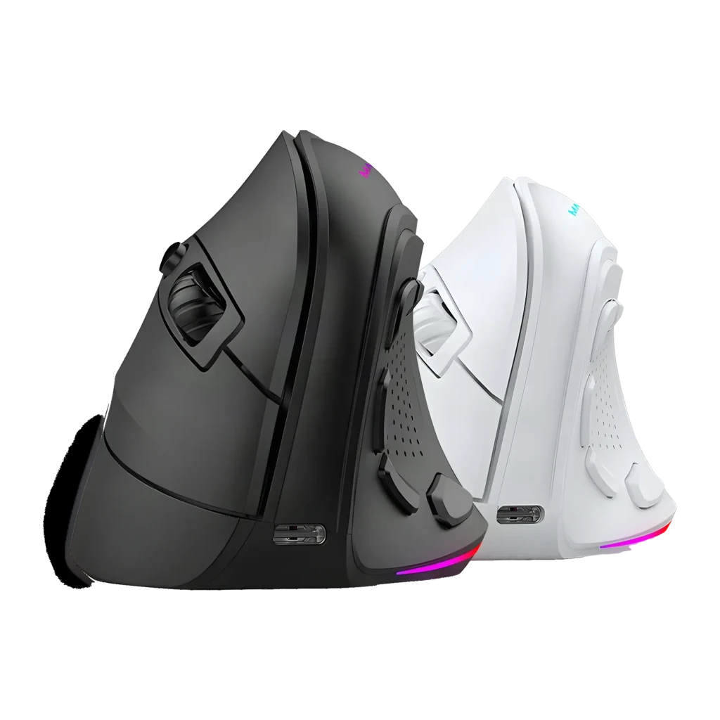 Souris Gaming Mars Gaming MM-SK RGB Tri-Mode Sans Fil 8400 DPI Noir, vue latérale: versions noire et blanche côte à côte