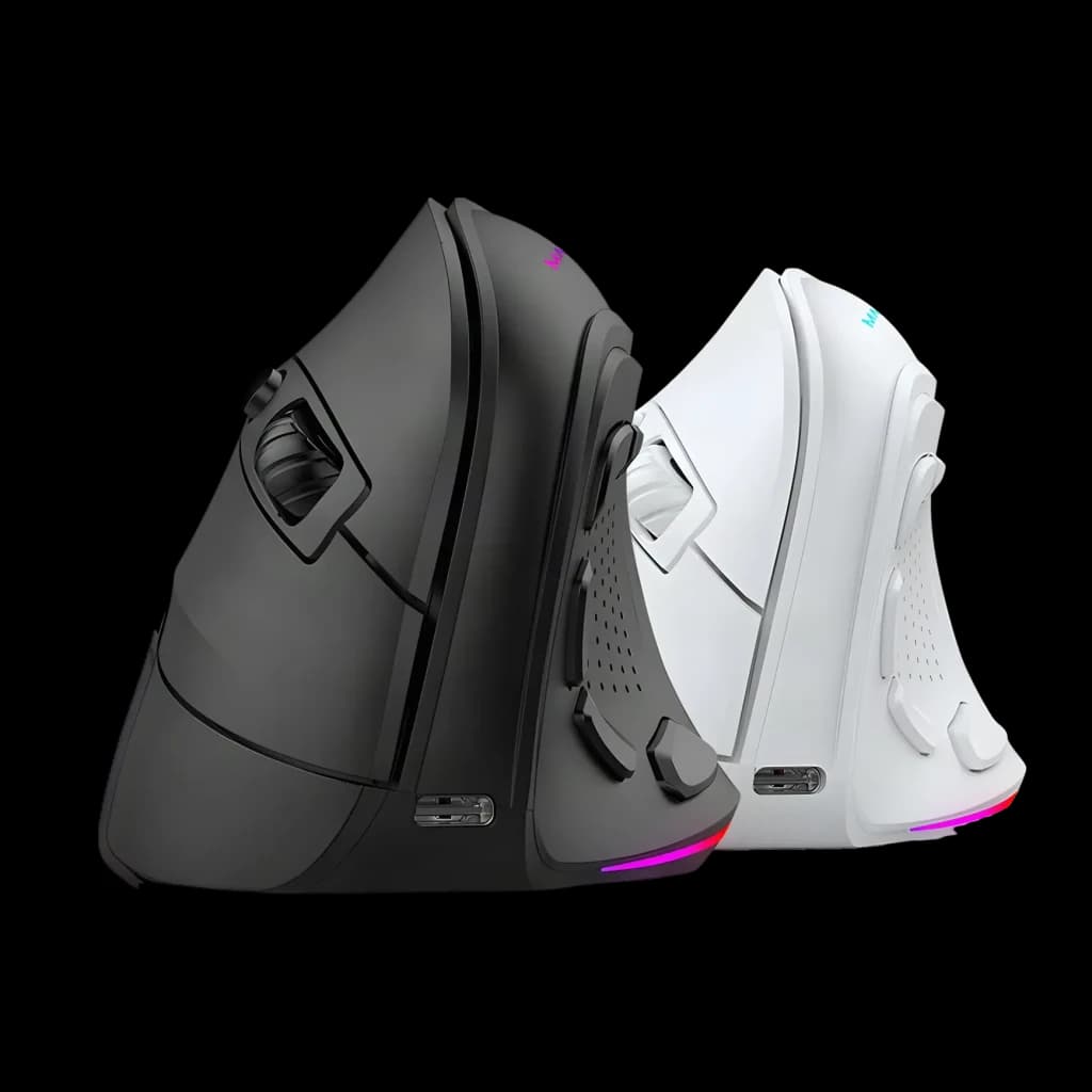 Souris Gaming Mars Gaming MM-SK RGB Tri-Mode Sans Fil 8400 DPI Noir, vue latérale: versions noire et blanche côte à côte