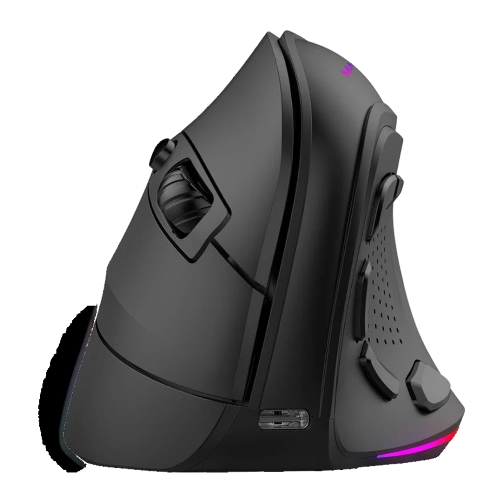 Souris Gaming Mars Gaming MM-SK RGB Tri-Mode Sans Fil 8400 DPI Noir, vue latérale: molette, boutons latéraux, port USB-C
