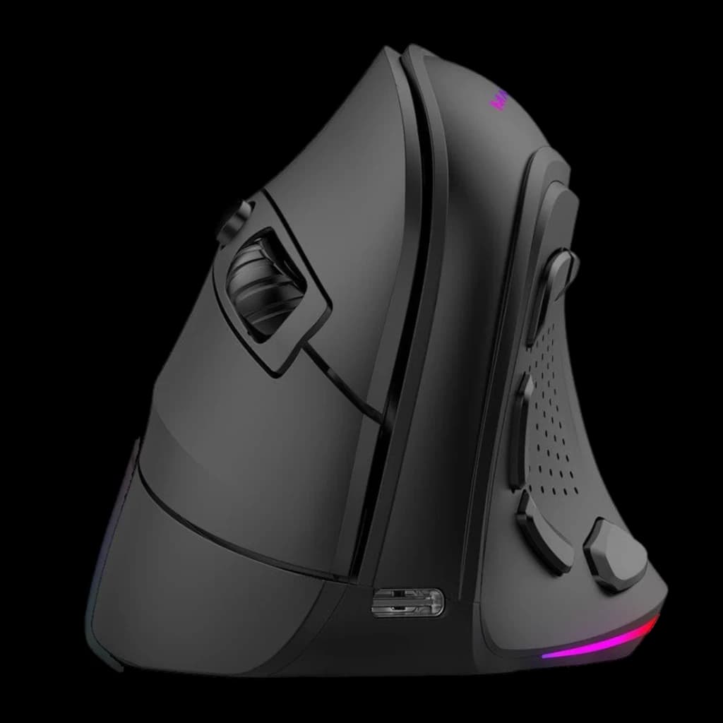 Souris Gaming Mars Gaming MM-SK RGB Tri-Mode Sans Fil 8400 DPI Noir, vue latérale: molette, boutons latéraux, port USB-C