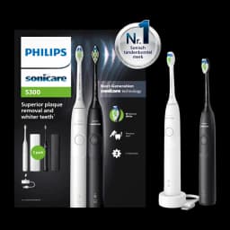 Brosse à dents électrique Philips Sonicare 5300 21 jours 2 vitesses HX7109/01, pack 2 pcs: manches blanc et noir avec boîte
