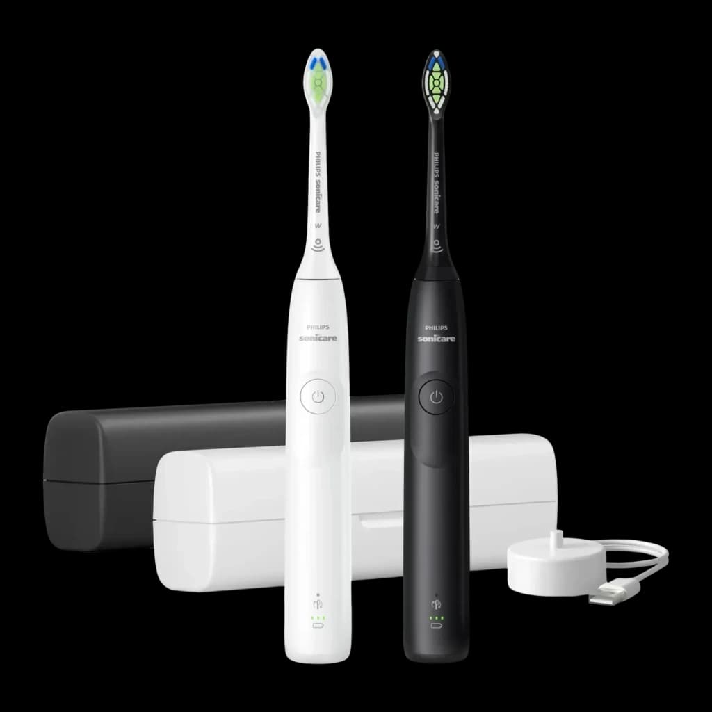 Brosse à dents électrique Philips Sonicare 5300 21 jours 2 vitesses HX7109/01, duo : modèles blanc et noir avec étuis