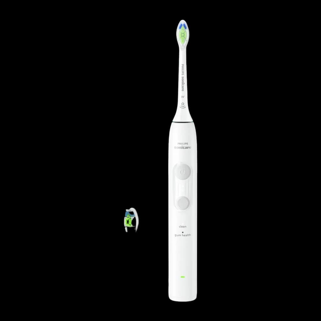 Brosse à dents électrique Philips Sonicare 4100 21 Jours 2 Modes Blanc HX4042/41, vue de face: manche blanc avec boutons