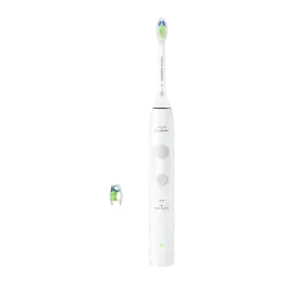 Brosse à dents électrique Philips Sonicare 4100 21 Jours 2 Modes Blanc HX4042/41, vue de face: manche blanc avec boutons