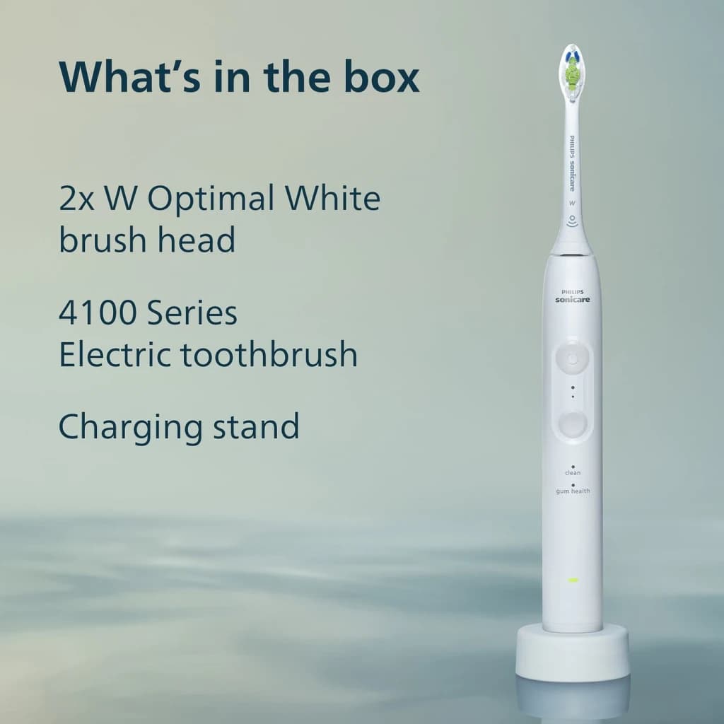 Brosse à dents électrique Philips Sonicare 4100 21 Jours 2 Modes Blanc HX4042/41, contenu boîte: brosse avec tête sur socle