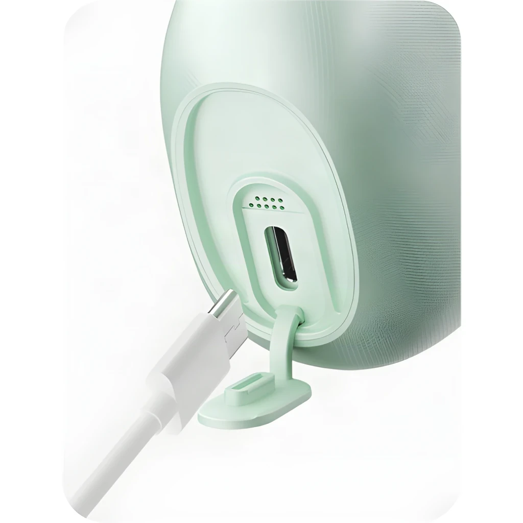 Irrigador dentário Oclean AirPump A10 Sem Fios Bateria recarregável Verde, detalhe traseiro: porta USB-C com cabo