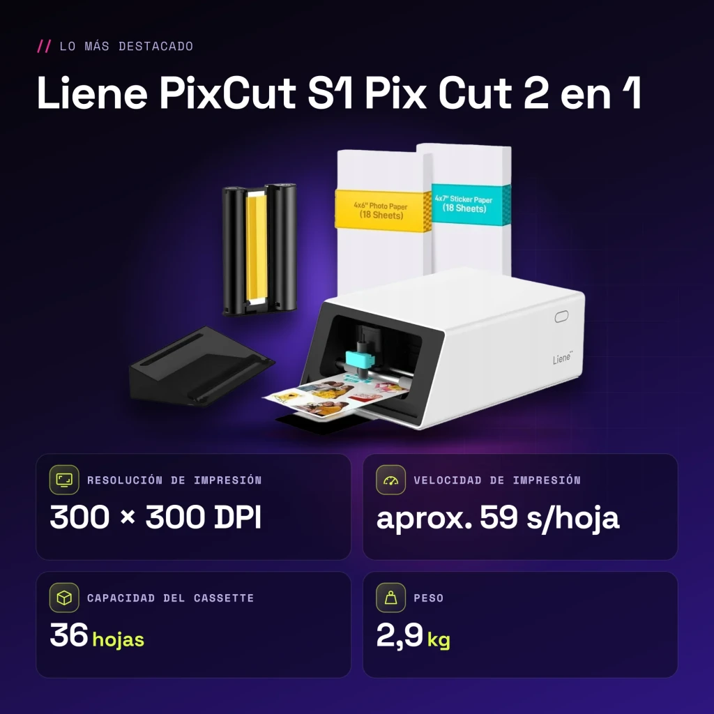 Imprimante photo portable Liene PixCut S1 Pix Cut 2 en 1 Blanc - caractéristiques