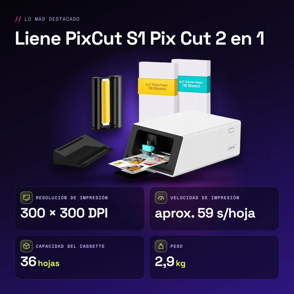Imprimante photo portable Liene PixCut S1 Pix Cut 2 en 1 Blanc - caractéristiques
