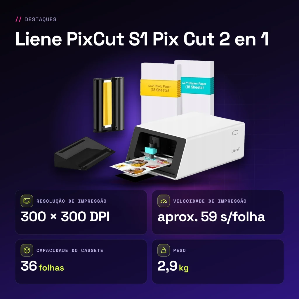 Imprimante photo portable Liene PixCut S1 Pix Cut 2 en 1 Blanc - caractéristiques