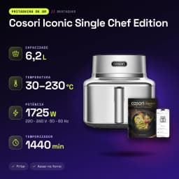Fritadeira de Ar Cosori Iconic Single Chef Edition 6,2L 1725W Vidro Temperado Aço Inoxidável - características