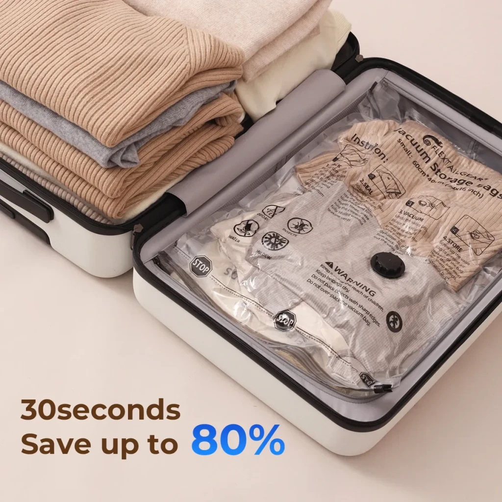 Set de bolsas de vacío Flextail NANO BAG Blanco Doble cierre hermético, uso: bolsas comprimidas en maleta abierta con ropa