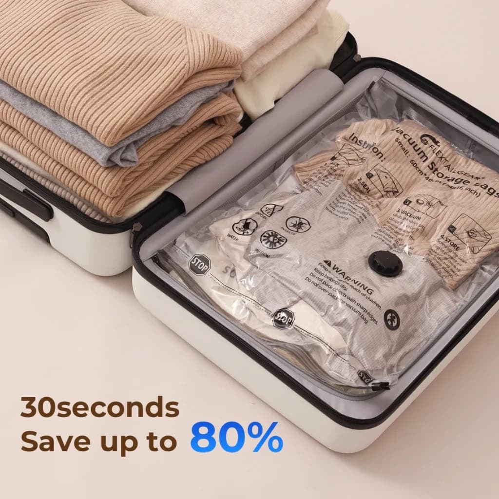 Set de bolsas de vacío Flextail NANO BAG Blanco Doble cierre hermético, uso: bolsas comprimidas en maleta abierta con ropa