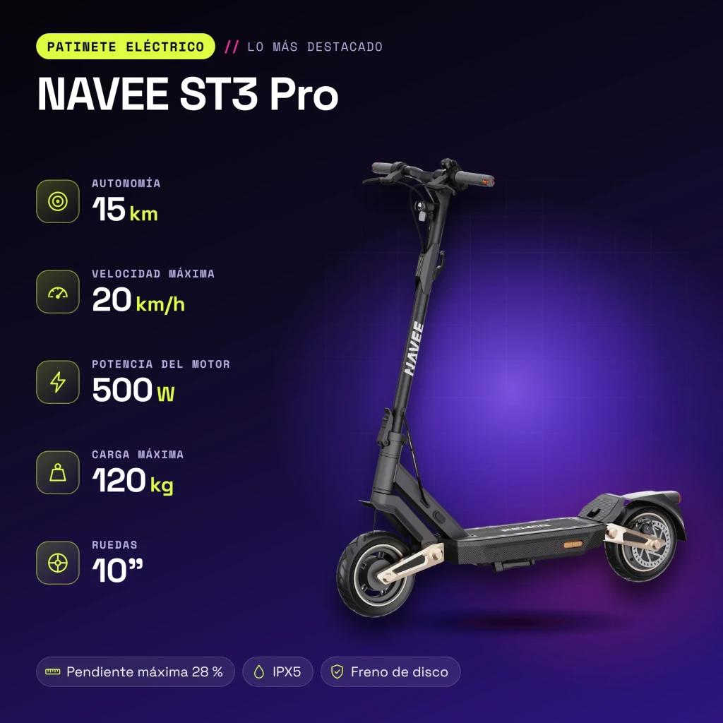 Trotinete Elétrica NAVEE ST3 Pro 500W 75km 20km/h 10 polegadas Preto - características