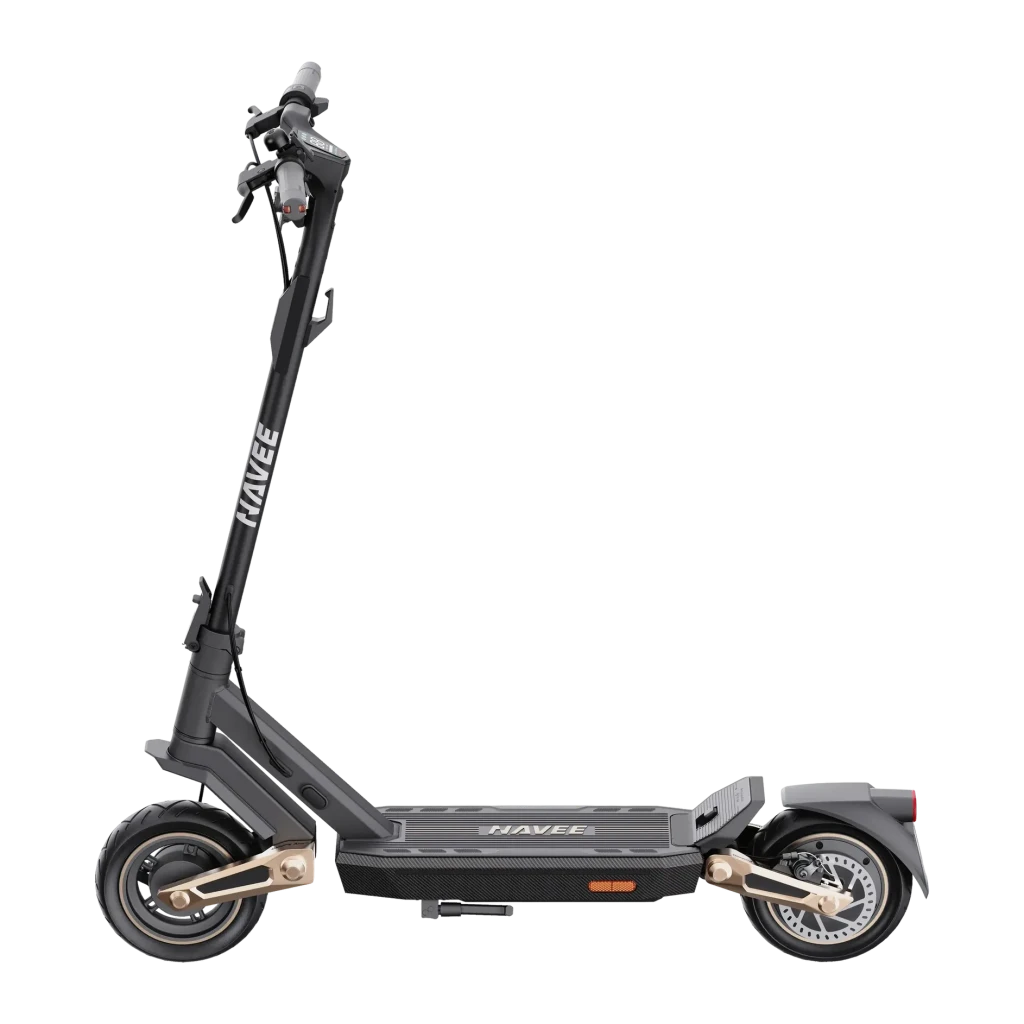 Trotinete Elétrica NAVEE ST3 Pro 500W 75km 20km/h 10 polegadas Preto, vista lateral: guidão, deck texturizado e detalhes