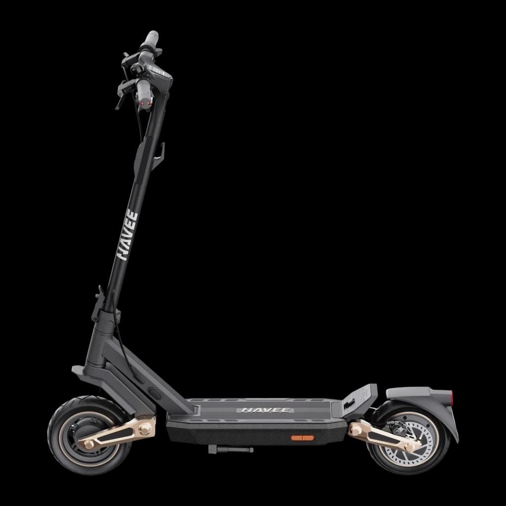 Trotinete Elétrica NAVEE ST3 Pro 500W 75km 20km/h 10 polegadas Preto, vista lateral: guidão, deck texturizado e detalhes