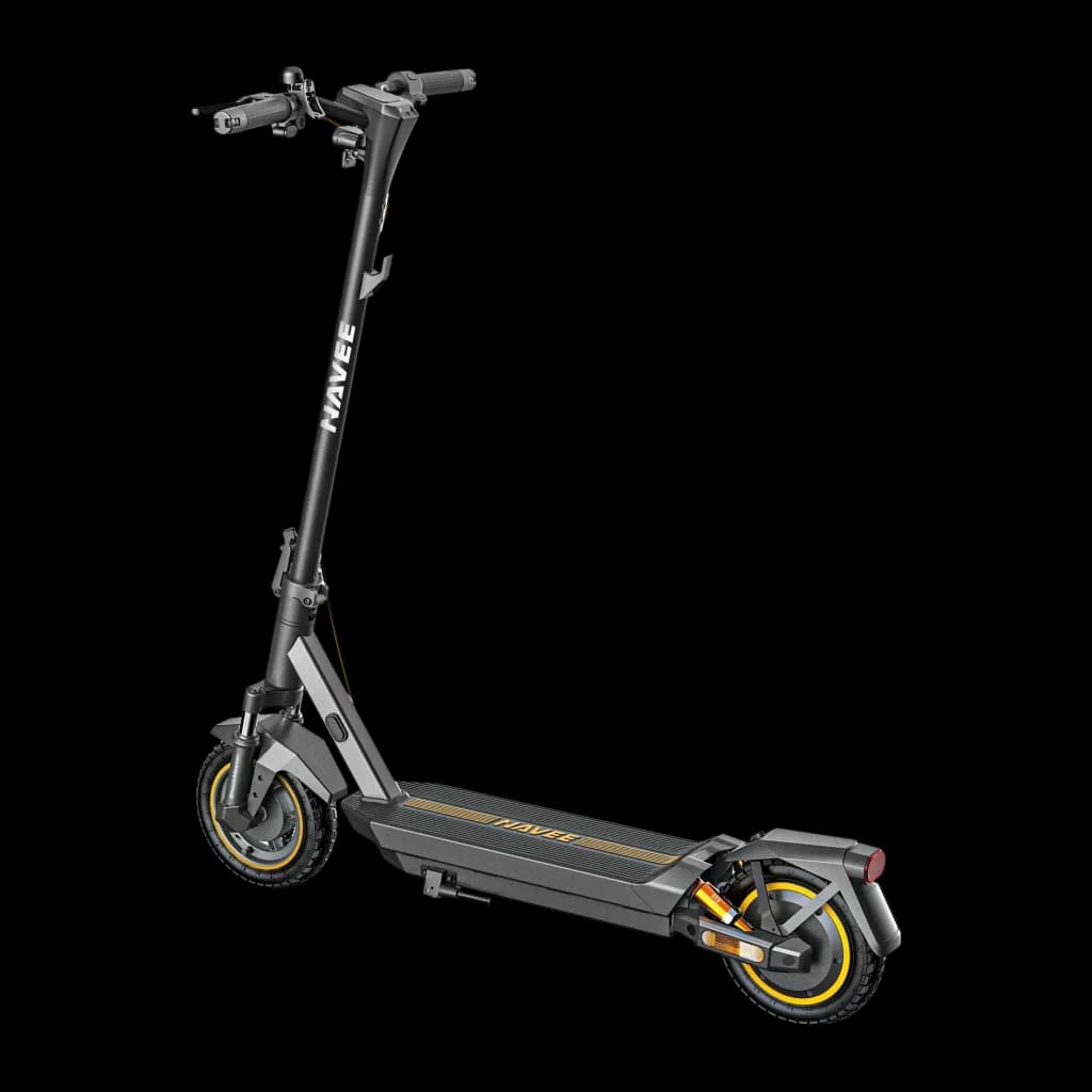 Trotinete elétrica NAVEE GT3 MAX 400W 75km 20km/h 10 polegadas Preto, vista lateral: guidão dobrável, plataforma com logo