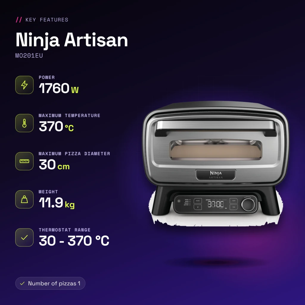 Four à pizza Ninja Artisan 1760W Acier Inoxydable MO201EU - caractéristiques