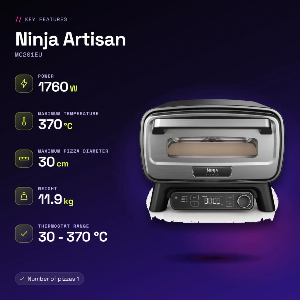 Four à pizza Ninja Artisan 1760W Acier Inoxydable MO201EU - caractéristiques