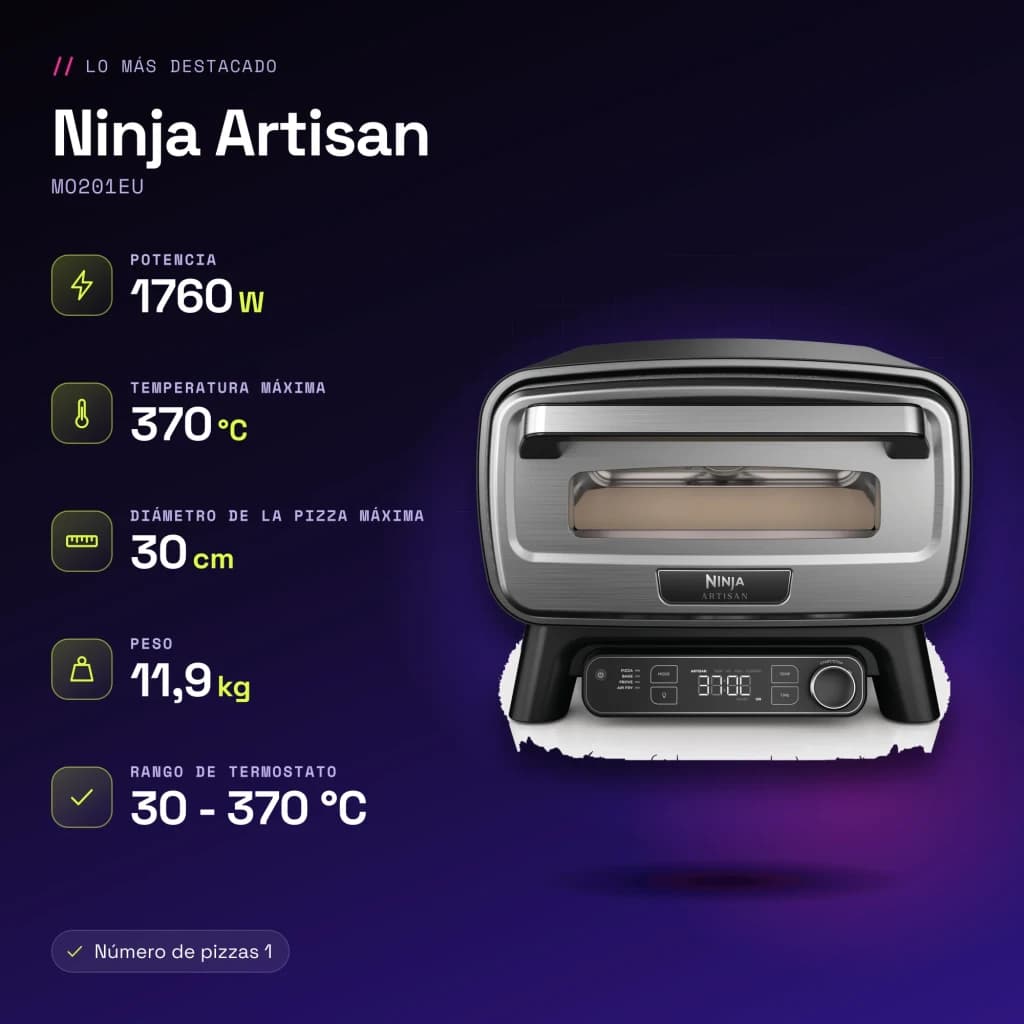 Four à pizza Ninja Artisan 1760W Acier Inoxydable MO201EU - caractéristiques