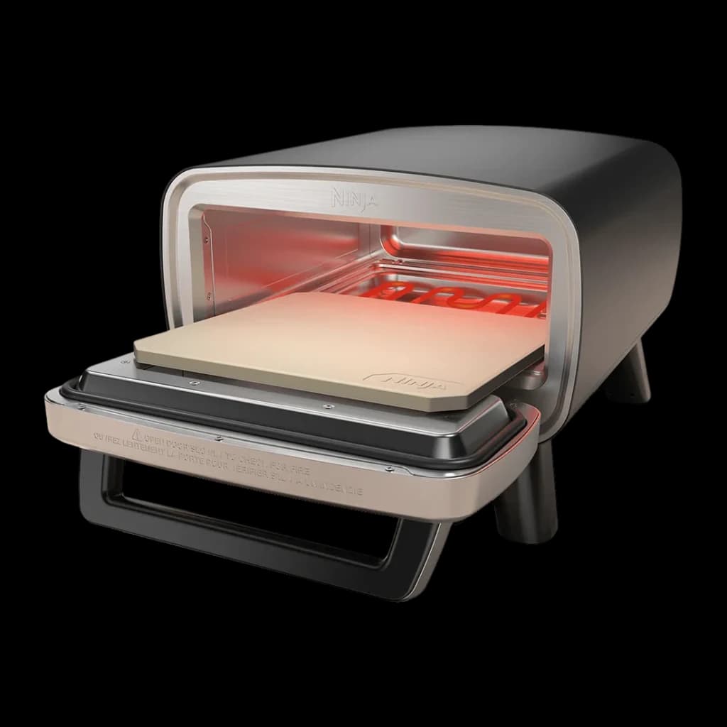Four à pizza Ninja Artisan 1760W Acier Inoxydable MO201EU, intérieur ouvert: pierre à pizza sortie et résistances rouges