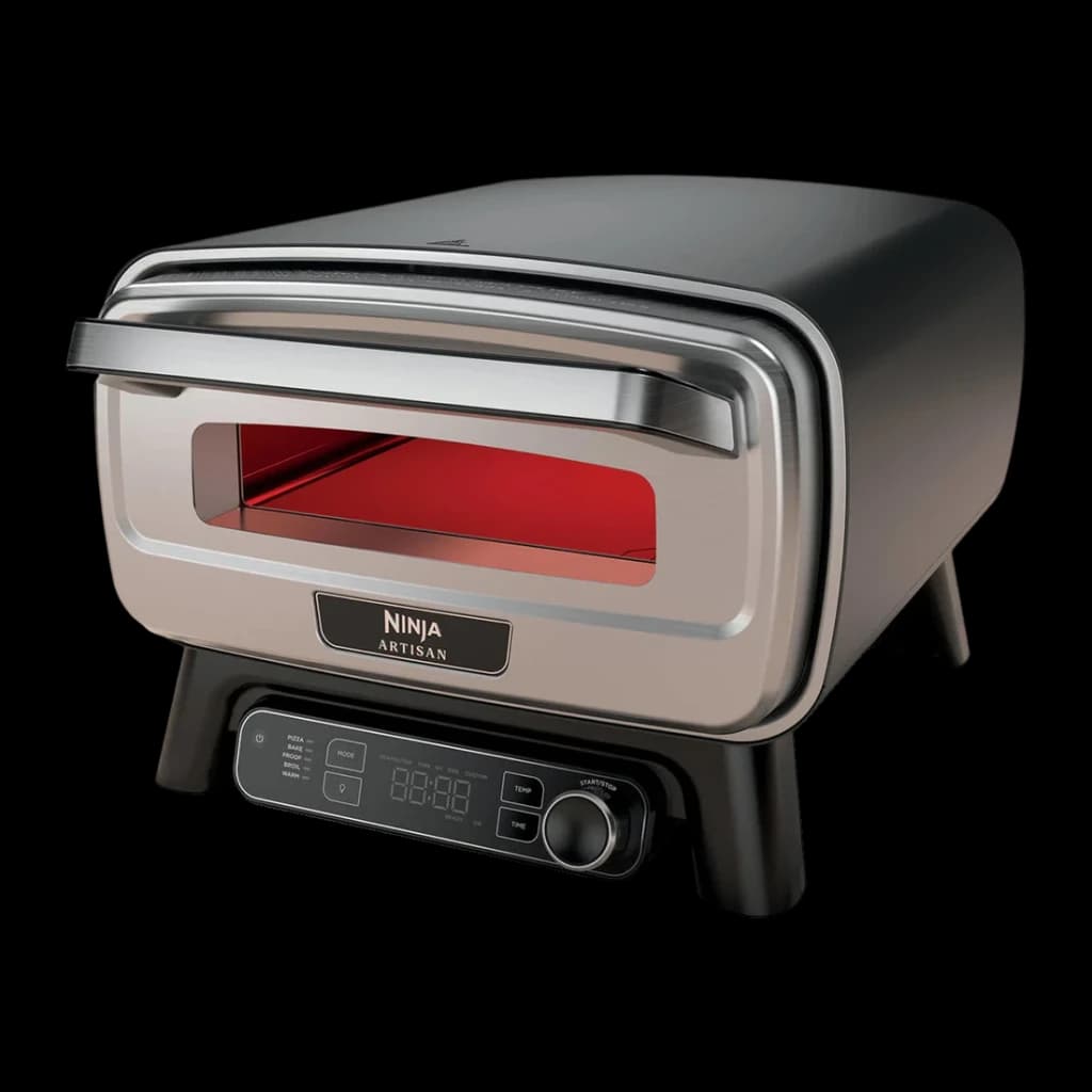 Four à pizza Ninja Artisan 1760W Acier Inoxydable MO201EU, vue latérale: intérieur rouge lumineux, panneau de commande