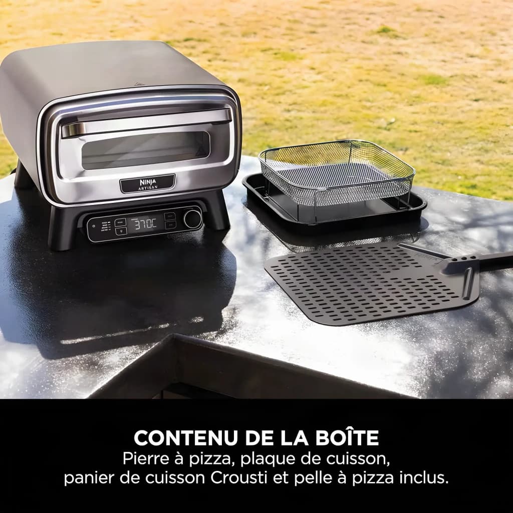 Four à pizza Ninja Artisan 1760W Acier Inoxydable MO201EU, contenu de la boîte: pierre, plaque, panier Crousti et pelle à