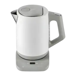 Bouilloire électrique Ninja 1,7L 3000W Blanc KT200EUWH, vue de face: corps blanc, poignée grise et socle avec affichage