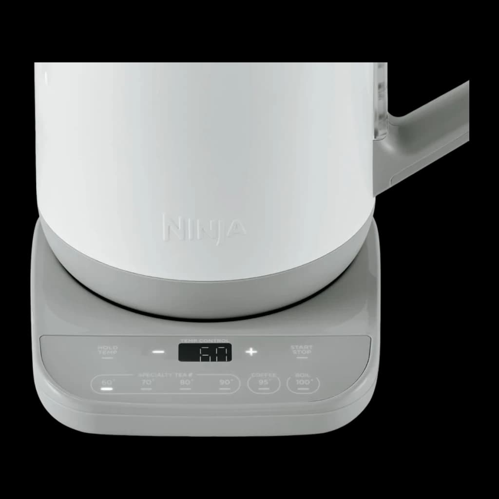 Bouilloire électrique Ninja 1,7L 3000W Blanc KT200EUWH, détail socle: panneau de commande avec écran LED et boutons