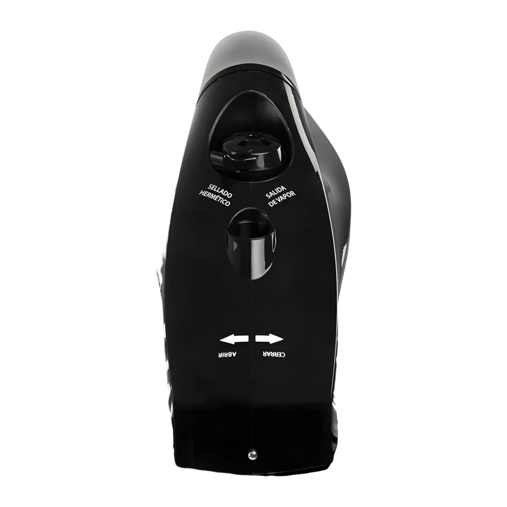 Cocotte-minute électrique Orbegozo HPE 8075 8L 1400W Noir/Acier inoxydable, détail: valve de fermeture hermétique et sortie