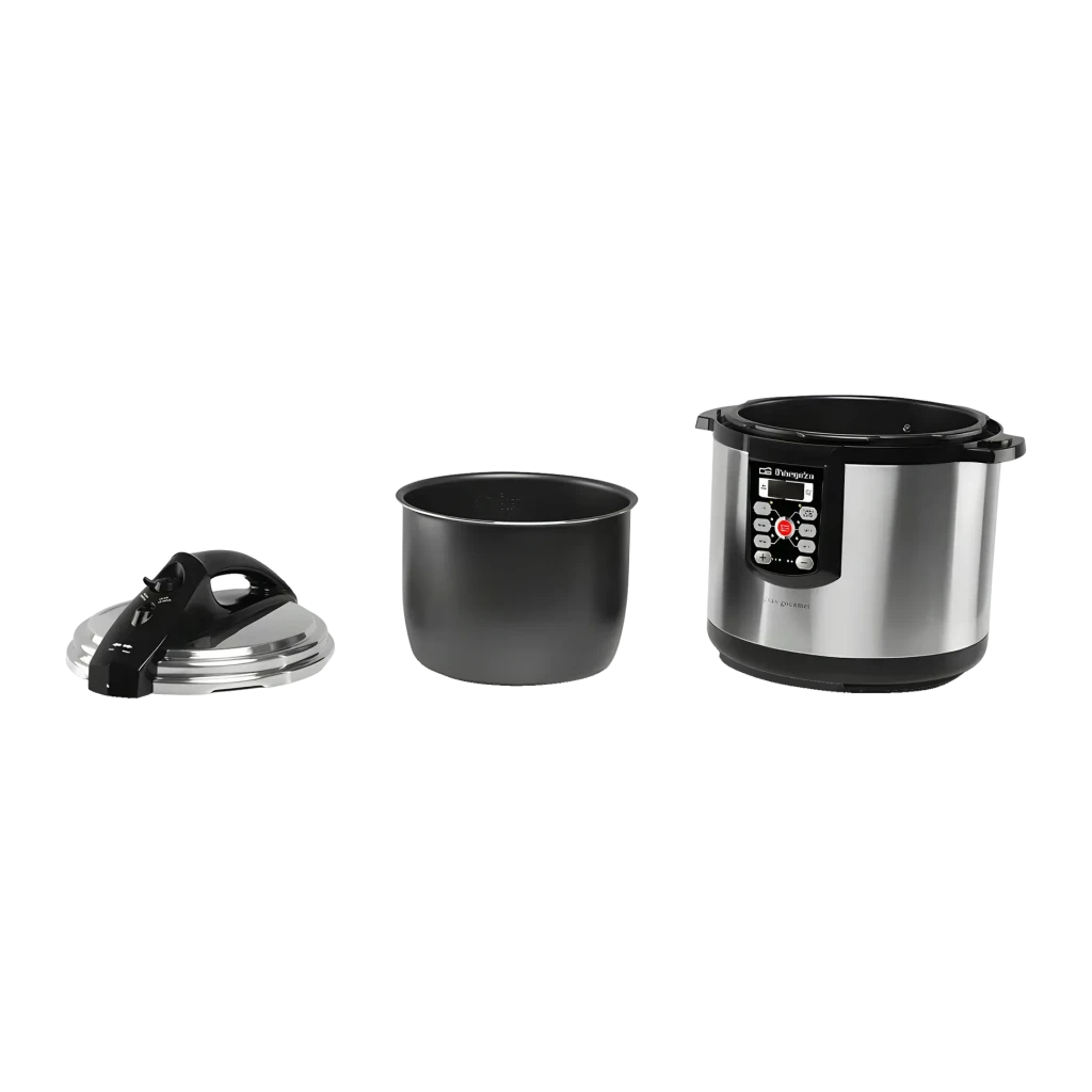 Cocotte-minute électrique Orbegozo HPE 8075 8L 1400W Noir/Acier inoxydable, détail: corps, cuve antiadhésive et couvercle
